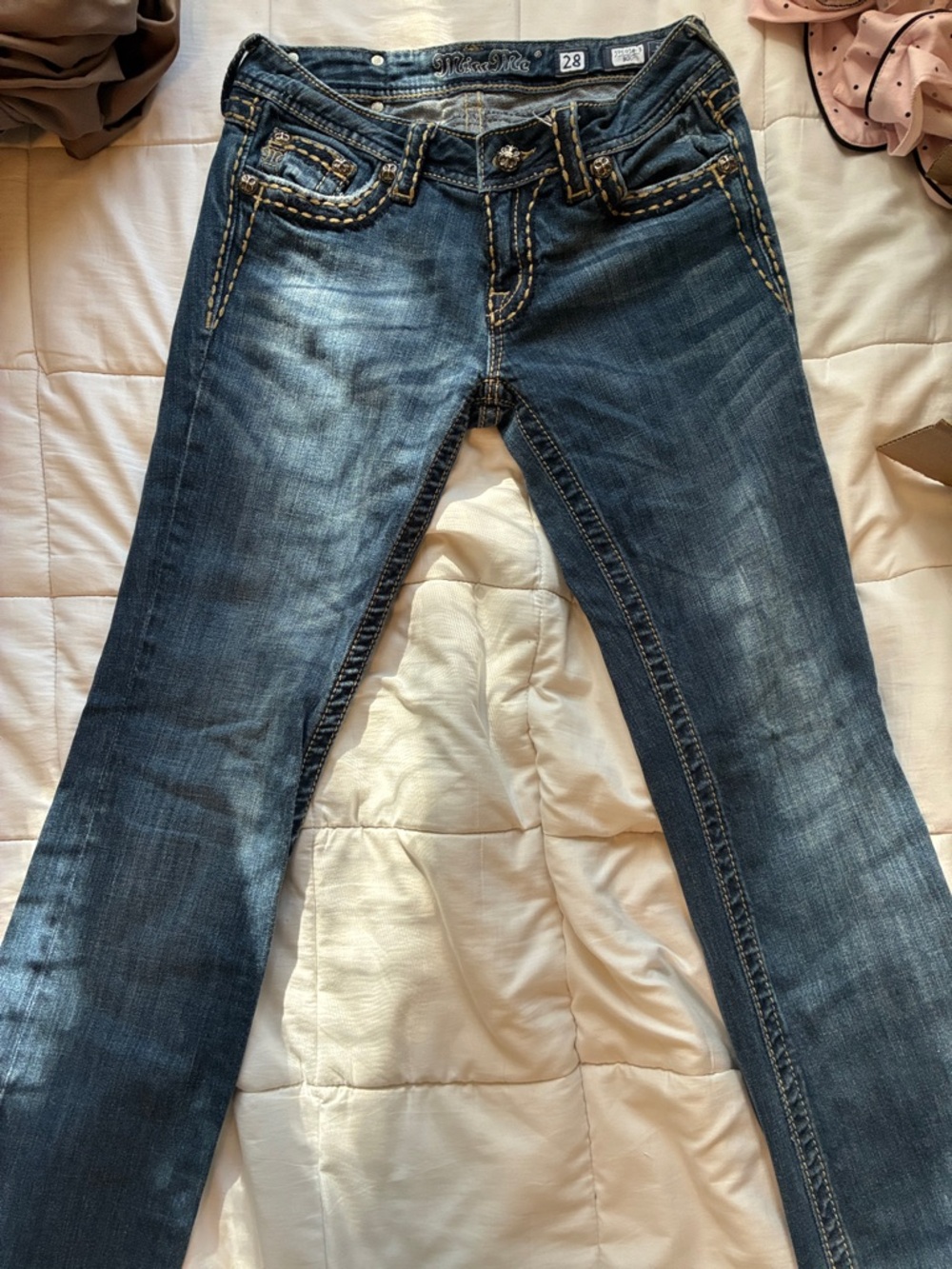 Miss Me Dark Blue Skinny Jeans with Contrast Stitching